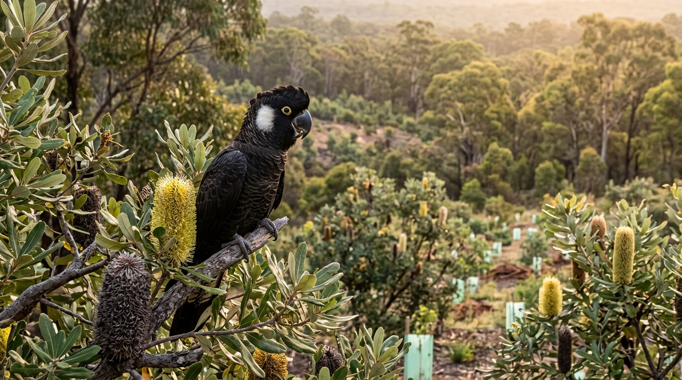 🐦 Plantarán 200.000 árboles para evitar que la cacatúa negra de Carnaby desaparezca